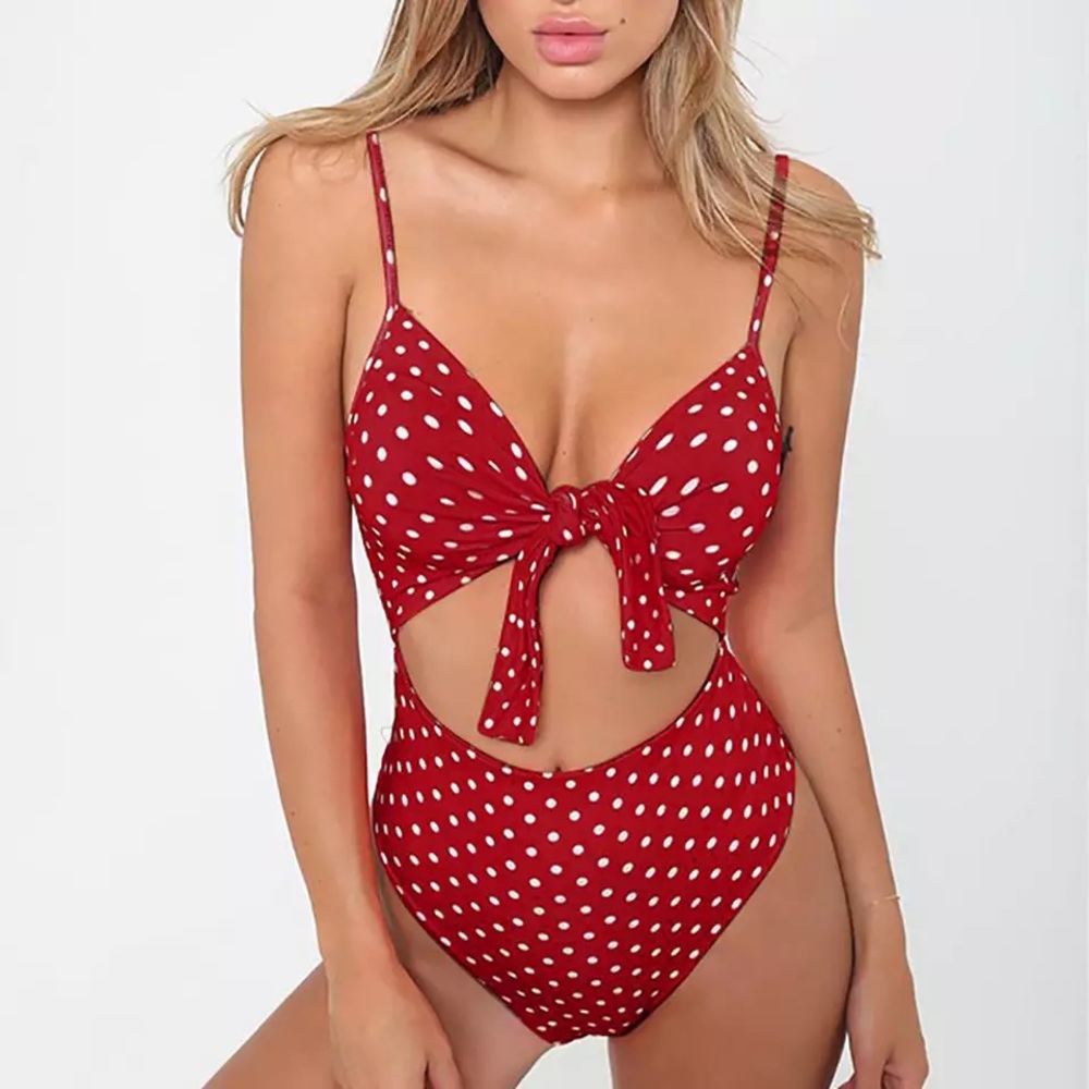 High waist red pinup one piece swimsuit